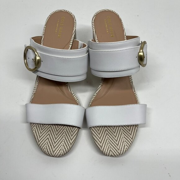 NWOT Cole Haan White Leather and Gold Detail Block Heel Strappy Sandal Sz. 10 - Picture 3 of 7